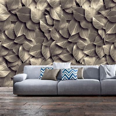 IlyDecor Carta da parati 3D - Foglie d'argento 250x175