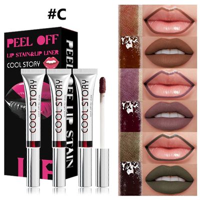unbrand 3PCS Peel Off Lip Stain Lip Tint Set, Matte Lipstick &; Lip Liner, Vedenpitävä Long Lasting Peel Off Lip Gloss, Lip Liner Lip Makeup Kit C