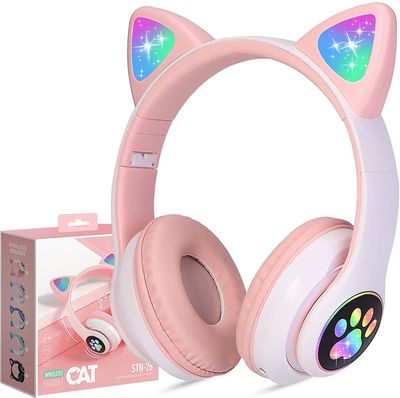 Jielin Trådløse hovedtelefoner Cat Ear Bluetooth foldbare hovedtelefoner PINK