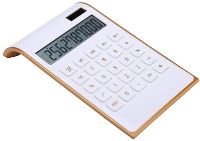 Linkrunning Sollommeregner, Tilt LCD-skærm, kontor-/hjemmeelektronik, Dual Power Desktop Lommeregner (hvid)