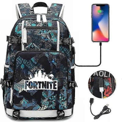 Fortnite-reppu Miehet Naiset Usb-lataus Vedenpitävä Kannettava tietokone Reppu Rento Kangas Koululaukut Tietokone Muistikirja Mochilas luumu