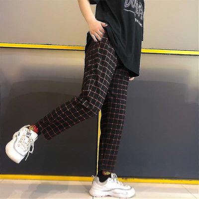 Fashion Vintage Plaid Patchwork Kvinde Man Bukser Bukser rød linje L