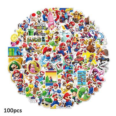 Bestdaily 100kpl Super Mario Bros -elokuvatarroja rullalautaan, vesipulloon, kannettavaan tietokoneeseen, kitaraan, matkatavaroihin, peliteemaiseen...