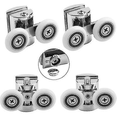 4 Pack Glass dusjdør S, 23mm diameter solid sinklegering doble trinser for dusjkabinett, dusjrom, reservedeler-hy