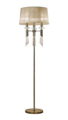 Inspired Lighting Tiffany gulvlampe 3+3 lys E27+G9, Antik messing med blød bronzeskærm &klar krystal