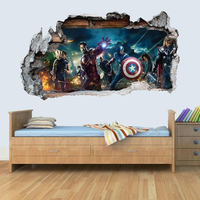 giZmoZ n gadgetZ Marvel Avengers Vinyl Knust VeggKunst Dekal Klistremerker Soverom Gutter Jenter 3D Large 48x80