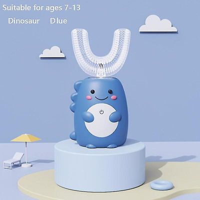 Mikasa Børns Usb Opladning Electric tandbørste automatisk oral renere Cute Dinosaur U-formet TandPleje blå Ages 7-13
