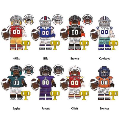 8 stk Rugby Player Series Minifigurer Byggeklosssett, Eagles Ravens Chiefs Broncos Mini Action F