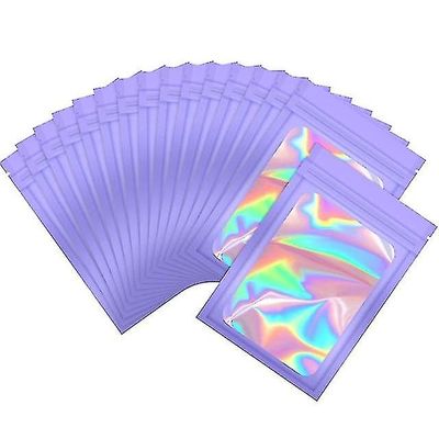 100 kpl hajua kestävät mylar-pussit uudelleensuljettavat hajunkestävät pussit Holografinen pakkauspussi, jossa on kirkas ikkuna, joka on yhteensopi...