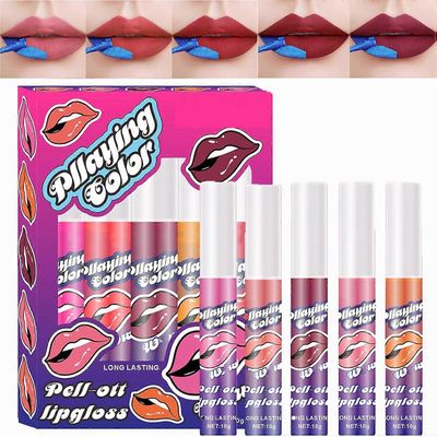 Unbrand 5kpl Lip Stain Peel Off huulikiiltosetti naisille, värikäs Lip Tint Extreme Amazing Meikki huulikiiltosetti, pitkäkestoinen huulipunasetti ...