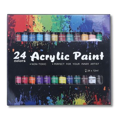 24 väriä kannettava akryylimaalisarja, joka sopii kankaalle, puu, keraaminen kangas, kivi