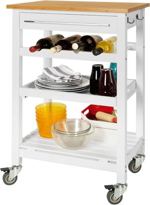 SoBuy køkken Trolley vogn med bambus Top, FKW16-WN + gratis Huggeblokken Hvid + natur