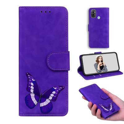 Etui til Oppo A53/ A33 2020 Butterfly Cover Premium Læder Magnetisk- Pink Lilla