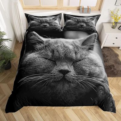 Børn Kat Print Sengetøj Tegneserie Kæledyr Dynebetræk Sorte katte Dyne Sengetæppe Cover Ultra Soft Microfiber 3D Dyr Sengetæppe 135x200cm