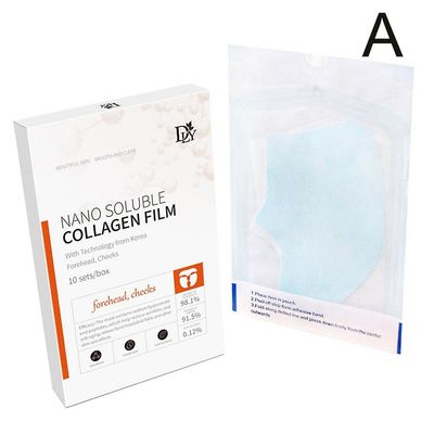 10 kpl nanokollageenikalvopaperia, liukenevaa kasvonaamiota, otsan ihoa, poskea, tarraa kolmiosainen puku