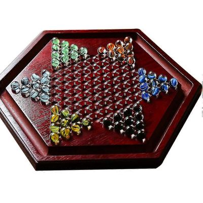 2024Kannettava kiinalainen tammi lautapeli marmorikuulilla Puinen lautapeli Kuusikulmio Kiinalainen tammi Perhepeli Set Slot Storage