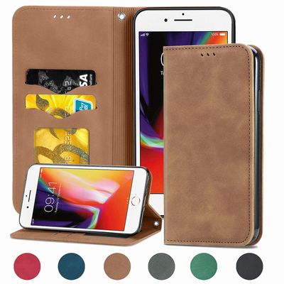 Gangxun Case Til Iphone Se 2020/8/7 Magnetisk lukning Læder Tegnebog Cover Housse Etui Shockproof - Marron