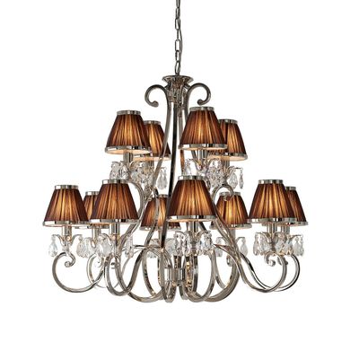 Interiors 1900 Lighting Oksana 12 Lys Multi Arm Lysekrone poleret NikkelPlade Finish, E14