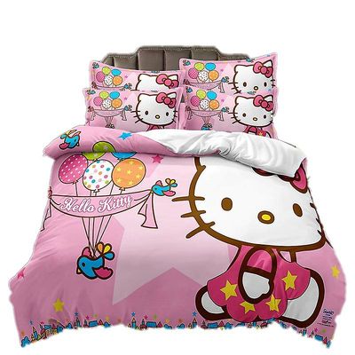 3d sød kat digitalt trykt sengetøjssæt Hello Kitty Børns gave sengetøj sæt dynebetræk og pudebetræk 3stk / 2stk HT 3 140CM 200CM