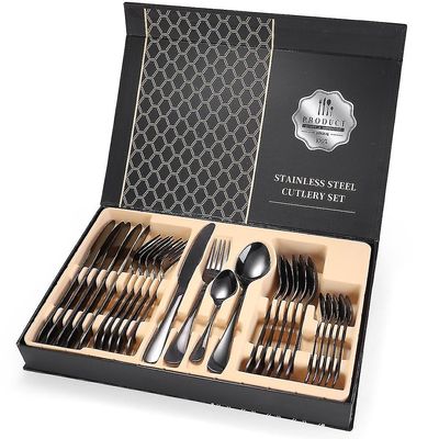 Aoweisia 24pcs / sæt luksus rustfrit stål bestik sæt Sort