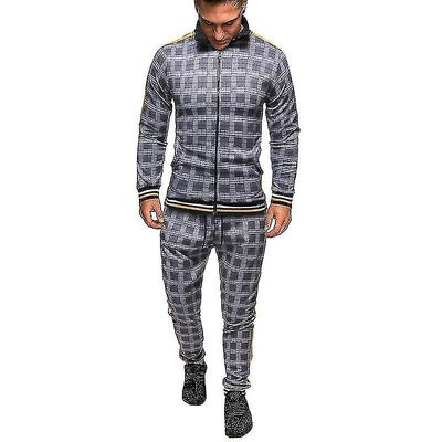 Forår Efterår Fashion Plaid Træningsdragt Casual 2 stykker Sæt Jakke + bukser Suit Khaki L70-80(KG)