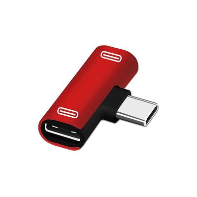 Type C 2 In 1 adapter USB C-opladning, velegnet til Xiaomi Huawei Samsung rød