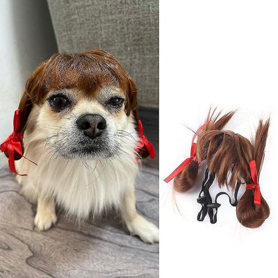 Dog Cospaly parykk for små hunder Cat Costume Hair Parykk Cap Dog Kostymer Pet Products Rekvisita Halloween Decorations.brown Braid