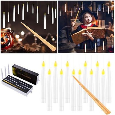 12 Pack flytende stearinlys med tryllestav fjernkontroll, ledet flammeløs flimrende pinne stearinlys batteridrevne Harry Potter flytende stearinlys...
