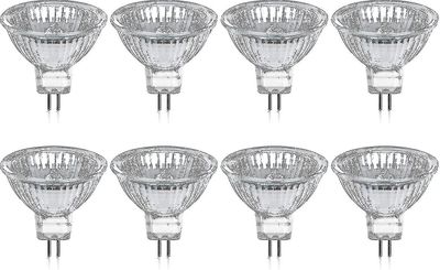 Pakkaus 8 halogeenilamppua Gu5.3 Mr16 35w 12v himmennettävä - lämmin valkoinen 2800k, 400 lumenia, lasikansi fi