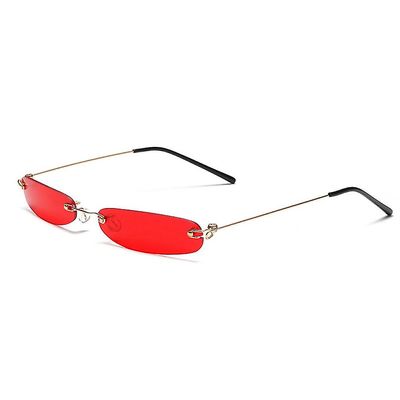 Smalle solbriller Mænd Rimless Summer Red Blue Black Rektangulære solbriller til kvinder Small Face Hot Selling_l28 6 Guld Rød