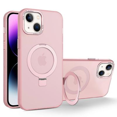 iPhone 14:lle magneettinen suojakuori, jalustalla, TPU + PC iskunkestävä puhelimen suojakuori Vaaleanpunainen