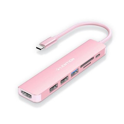 LENTION CE18HCR Cloud Ala -sarjan kannettava USB-keskitinsovitin Type-C telakointiasema USB+HD 4K 30Hz:llä Pinkki kulta Rose Gold