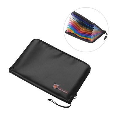 Brannsikker vanntett sikker dokumentlommer A4 størrelse Utvidbar filmappe Doble glidelåser 12 lommer Accordian File Organizer For Cash Passport Photo