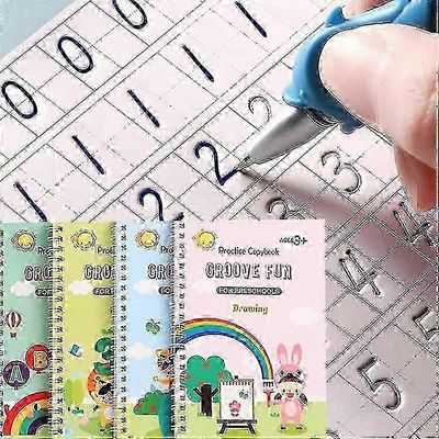 4kpl uritettua käsinkirjoituskirjaharjoitusta, maaginen kopiokirja lapsillegroovd Lasten kirjoittaminen automaattisella katoamiskynällä