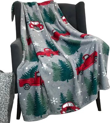 LINCMAN Christmas Holiday Throw Blanket: Country rustikk rød lastebil med tredesign, plukke ut treet Tre Farm Grey 40*30inch