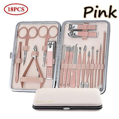18-stk Værktøj Sæt rustfrit stål Nail Clippers Manicure Sæt Pedicure Pink