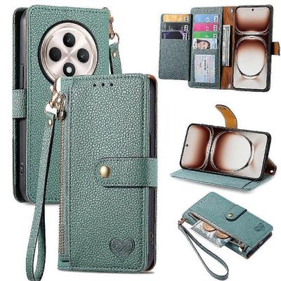 Foxdock Läppäkotelo OPPO Reno 12F -nahkakotelolle iskunkestävä vetoketjullinen lompakko rakkaus Vihreä