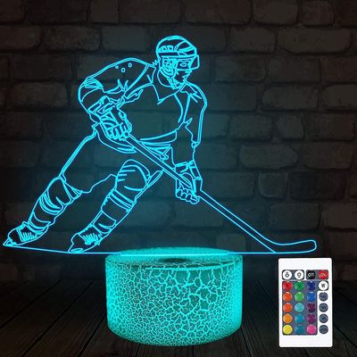 Ishockey 3d lampe, halo Nattlys Laser Halo D 16 Farger Endre Fjernkontroll Sport Vifte, Personlig Soverom Dekor Beste Birthda