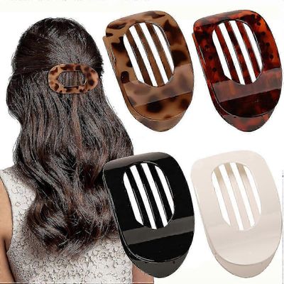 4 kpl litteät hiusklipsit naisille - vahva pito ranskalaiset barrettes, mukavat pyöreät hiuskynnet ohuille/paksuille hiuksille Leopard