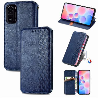 Kompatibel med Xiaomi Poco F3 Flip Case Etui Vintage Wallet Flip Cover med magnetisk lukning Coque - Blå