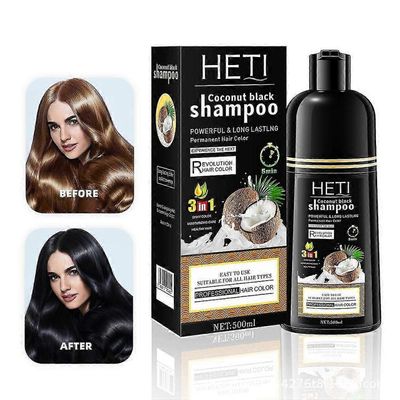 Kookosmusta hiusvärishampoo, 500 ml:n kookosmusta hiusvärishampoo harmaille hiuksille, 3 in 1 -pikavärishampoo mustalle hiukselle, pitkäkestoinen k...