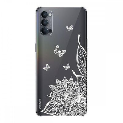 Crazy Kase Hull For Oppo Reno4 5g I Silikone Soft 1 Mm, Mandala blomst og hvide sommerfugle