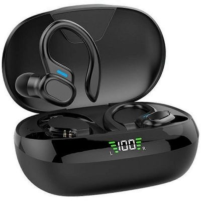 SP16 TWS Bluetooth-kuulokkeet Earhook In-Ear langattomat musiikkikuulokkeet digitaalisen näytön latauslaatikolla Monivärinen Black