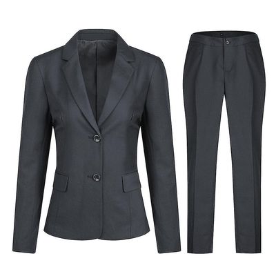 Kvinders 2 Piece Office Lady Jakkesæt Sæt Slim Fit Blazer Pant Mørk grå XS