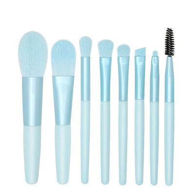 8 Børster Skønhedsværktøjer Blød hår makeup børste sæt træ håndtag bærbare Mini Blush makeup børste sæt blå