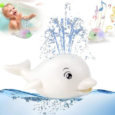 Baby Badelegetøj, Dolphin Animal Badekar Legetøj med musik Lys Induktion Sprinkler Automatisk Spray Vand til spædbørn Småbørn Børn Drenge Piger, Po...
