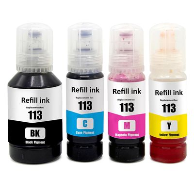 Go Inks -yhteensopiva 113 täyttömustepullosarja, 4 kpl, 140 ml/70 ml, musta/syaani/magenta/keltainen Epson EcoTank -tulostimille