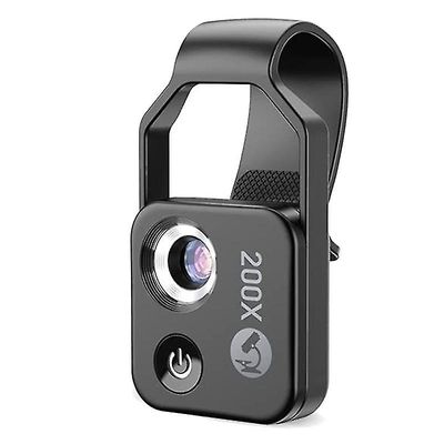 200X mobiltelefon mikroskop tilbehør med CPL linse, Portable Mini Digital mikroskop med LED-lys svart