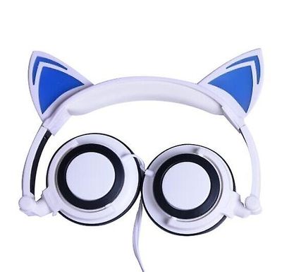 Handuo Børn's Cat Ears Hovedmonteret Lysende Foldbar Mobiltelefon Music Headset hvid