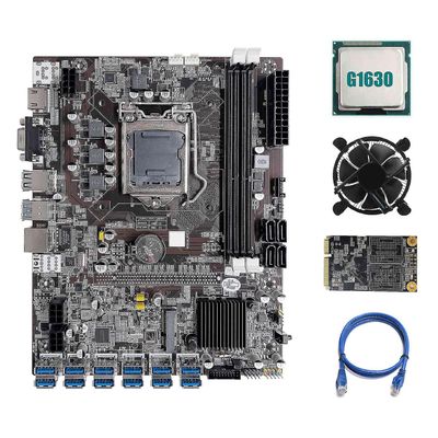 B75 Eth Mboard 12 PCIE til USB A1155 Med G1630 CPU + MSATA SSD 64G + ing Fan + RJ45 Netto